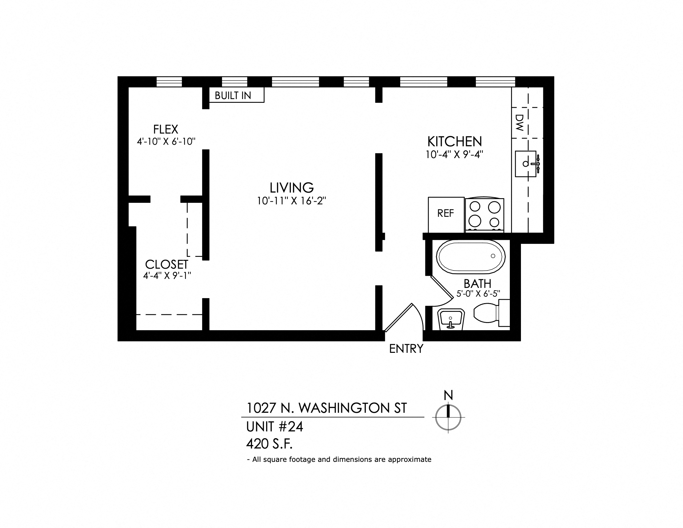 Floor plan for studio, 1 bath, 420 sqft